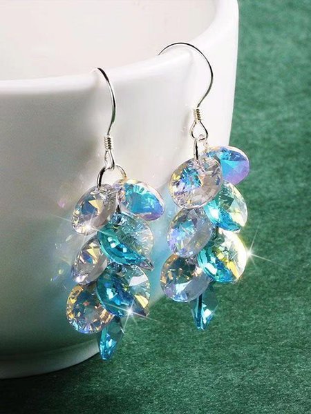 

Shiny Layered Crystal Disc Earrings, Light blue, Earrings