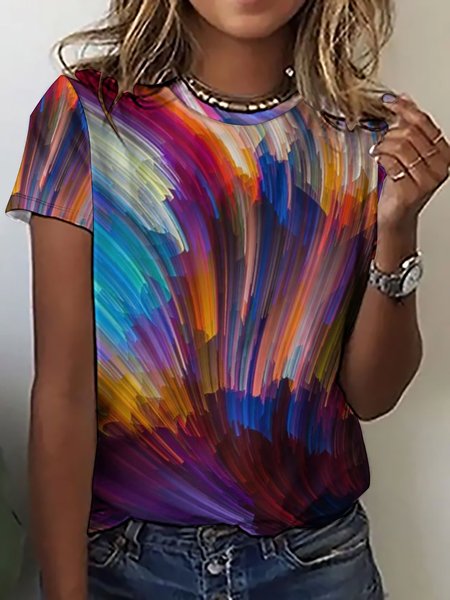 

Womens Abstract Print Short Sleeve T-Shirt, As picture, T-shirts