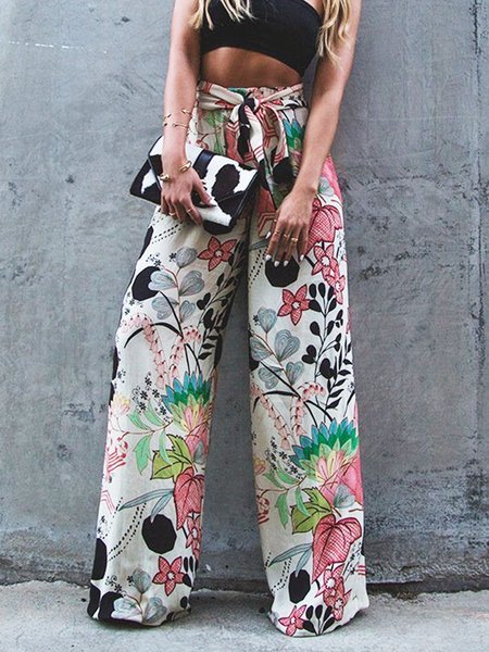 

Loosen Floral Wide Leg Daily Pants, Flower, Wide Leg Pants