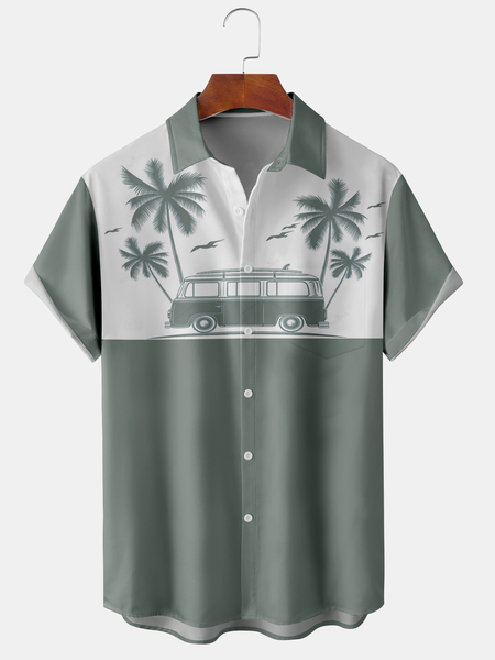 

Men's Ocean Print Casual Fabric Fashion Hawaiian Lapel Short Sleeve Shirt, Green, Men's Floral shirt
