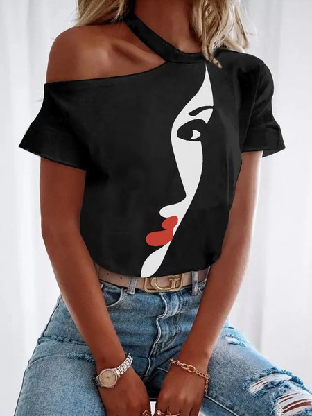 

Regular Fit Casual Short Sleeve Top, Black, Tops