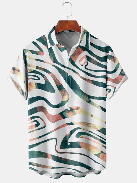 

Men's Colorful Geometric Print Casual Breathable Hawaiian Short Sleeve Shirt, White, Men's Floral shirt