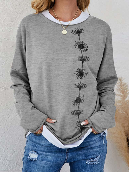 

Vine Word Pattern Light Grey Layered Fake Two Piece Patchwork Long Sleeve Crew Neck Sweater, Light gray, Sweatshirts & Hoodies