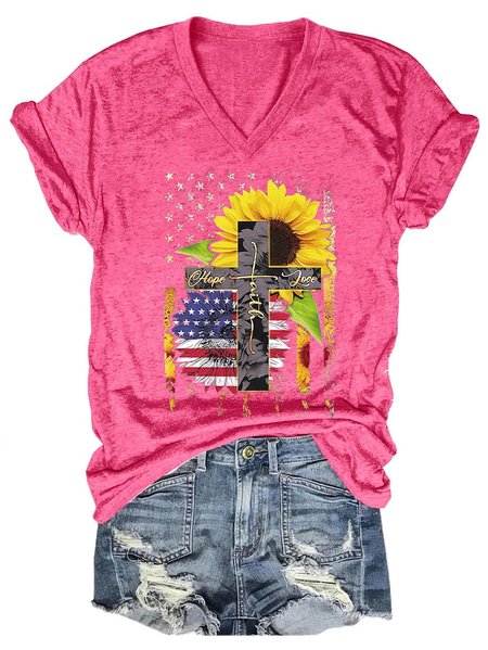 Floral Theme Painting Women's Casual Short Sleeve T-Shirt, Pink, T-shirts