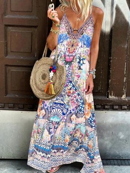 

Vacation Tribal Short Sleeve Woven Dress, Multicolor, Dresses