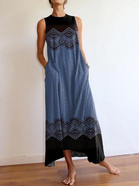 

Color Block Round Neck Sleeveless Knitting Dresses, Blue, Dresses