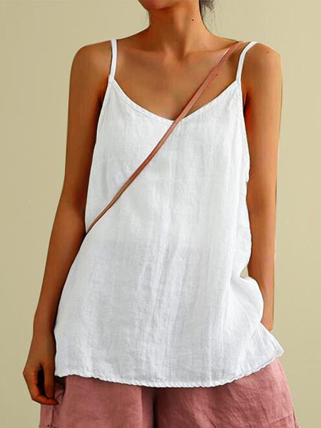 

Plain Casual Spaghetti Woven, White, Tank Tops & Camis