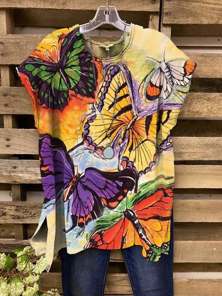 

Vacation Crew Neck Animal Short Sleeve T-Shirt, Yellow, T-Shirts