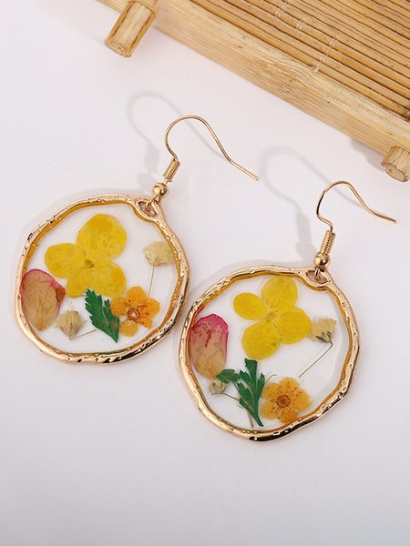 

JFN Vintage Air Dried Flower Petal Transparent Earrings, Yellow, Earrings