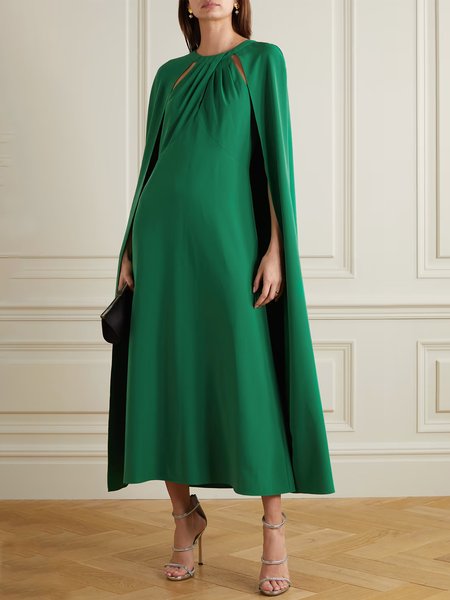 

Elegant Crew Neck Solid Regular Fit Midi Dress, Green, Maxi Dresses
