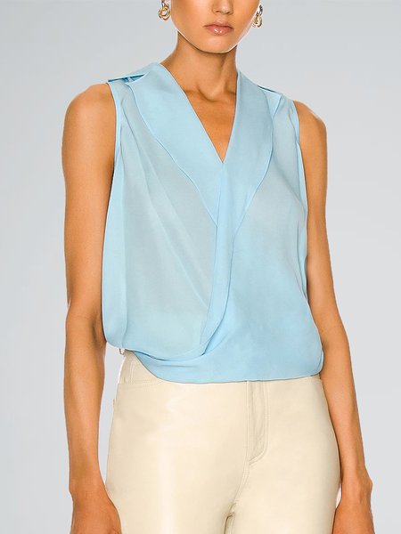 

Loosen Simple Flat Collar Sleeveless Top, Blue, Tops