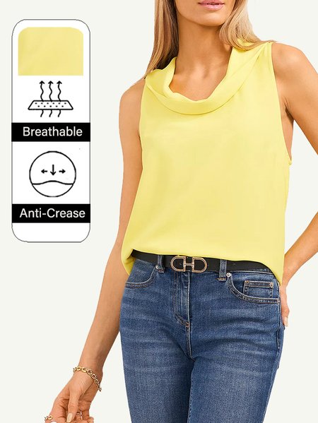 

Simple Lapel Woven, Yellow, Tunics