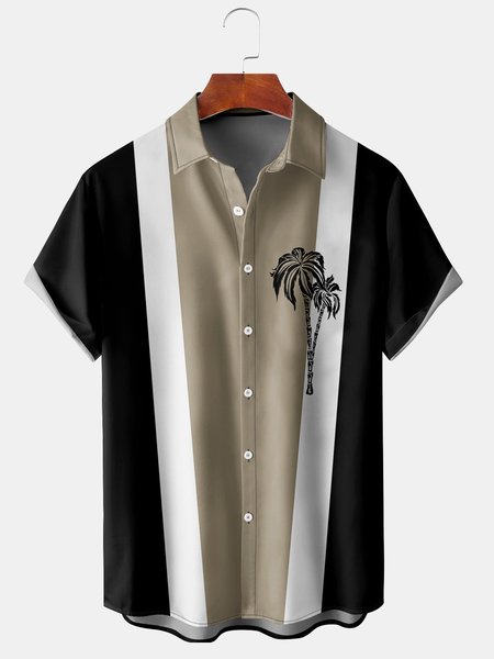 

Men's Coconut Tree Print Casual Breathable Short Sleeve Shirt, Black, Men's Floral shirt