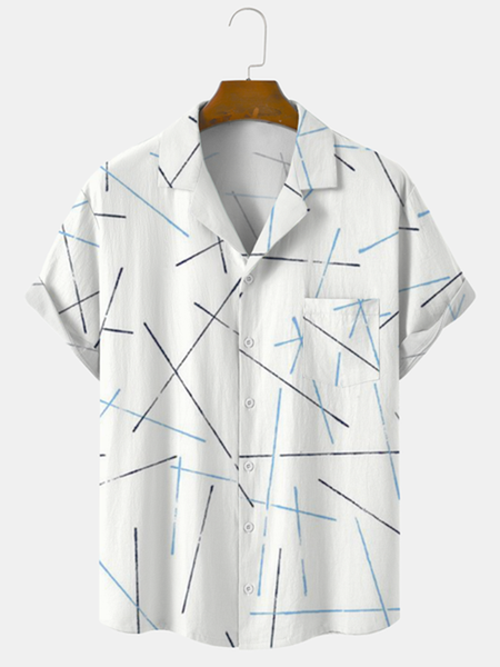 

Cotton Linen Style Abstract Geometric Stripe Print Men's Shirt, As picture, Men's Floral shirt