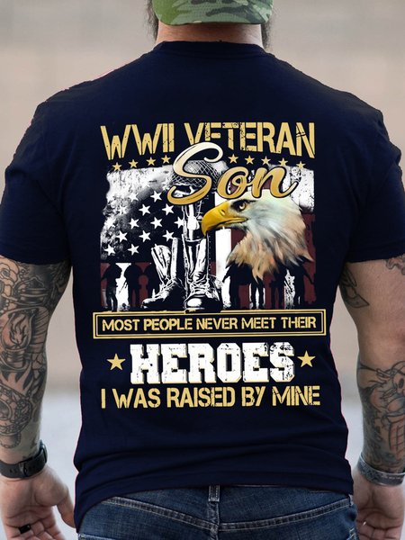 

Veteran Wwll Veteran Son Most People Never Meet Their Heroes Men's Short Sleeve Vintage Short Sleeve T-Shirt, Dark blue, T-shirts