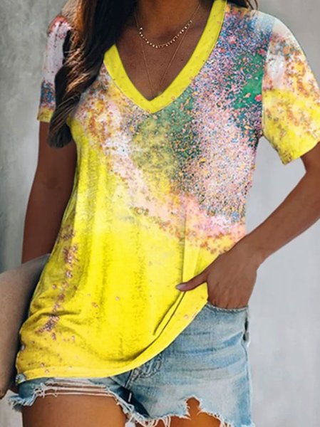 

Ombre Vacation V Neck Short Sleeve T-Shirt, Multicolor, T-Shirts