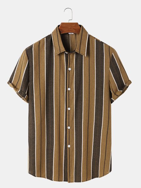 

Striped Short Sleeve Short Sleeve Shirt, Brown, Shirts ＆ Blouse