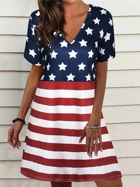 

Geometric Star Casual Short Sleeve Knit Dress, Multicolor, Dresses
