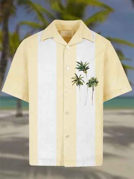 

Cotton Linen Style Botanical Floral Coconut Tree Print Cozy Linen Shirt, As picture, Shirts ＆ Blouse