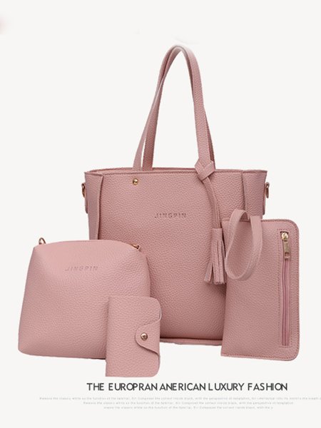 JFN Litchi Pattern Four-piece Set Child and Mother Bag Handheld Crossbody Bag, Pink, Women's Bags
