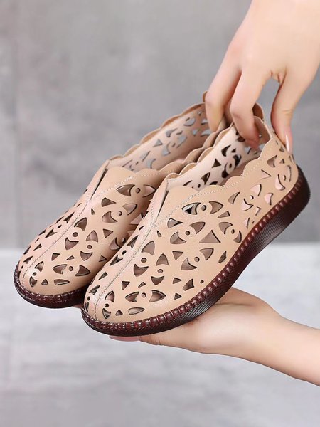 

JFN Vintage Cutout Casual Comfort Soft Sole Flats, Apricot, Flats