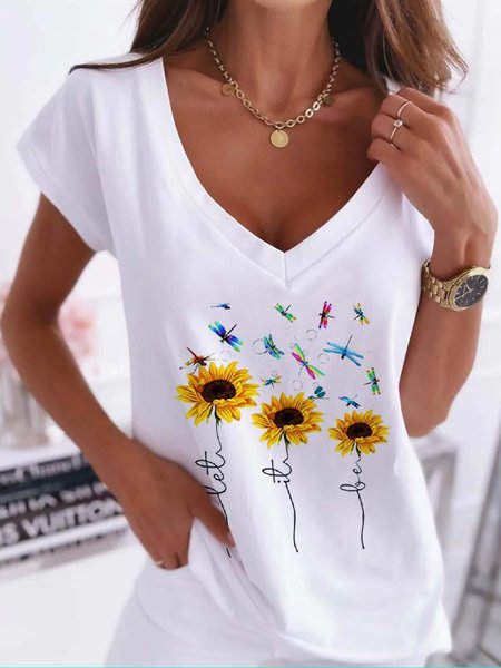 

Casual Faith Sunflower Print Loose Short Sleeve T-Shirt, White, T-Shirts
