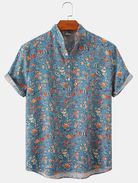 

Cotton Blends Short Sleeve Shirts, Blue, Shirts ＆ Blouse