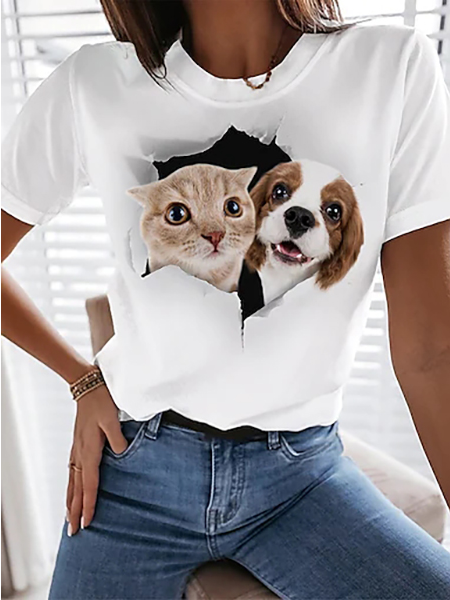 

Animal Crew Neck Short Sleeve T-Shirt, White, T-Shirts