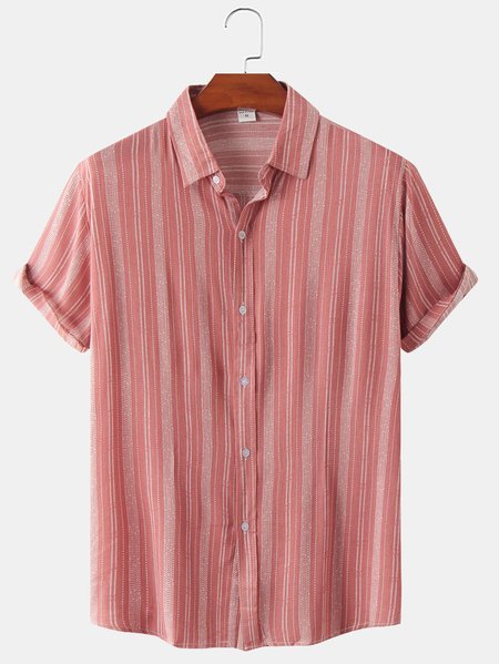 

Striped Casual Short Sleeve Shirt, Pink, Shirts ＆ Blouse
