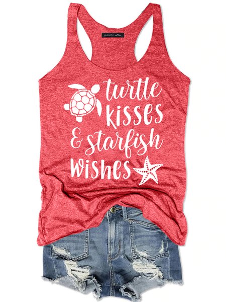 

Womens Turtle Kisses And Starfish Wishes Casual, Red, Tank Tops