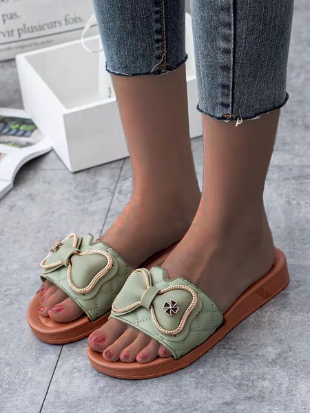

JFN Beach Vacation Bow Flat Slippers, Green, Sandals & Slippers