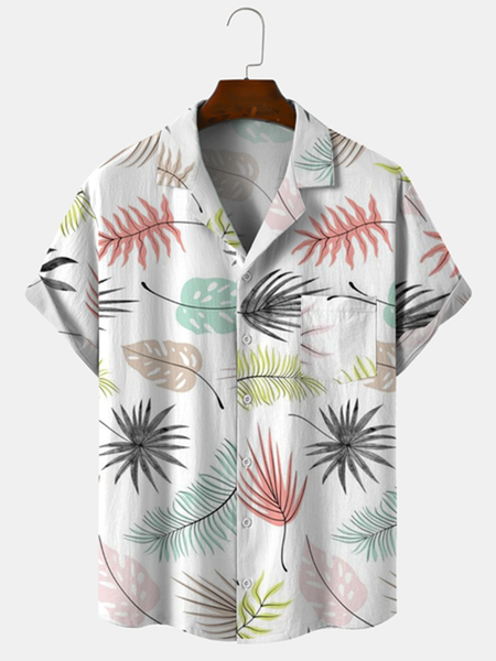 

Cotton and Linen Style Botanical Floral Print Cozy Linen Shirt, As picture, Men's Floral shirt