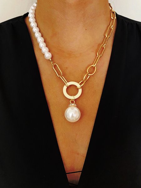 Baroque Pearl Chain Pendant Necklace, Golden, Necklaces