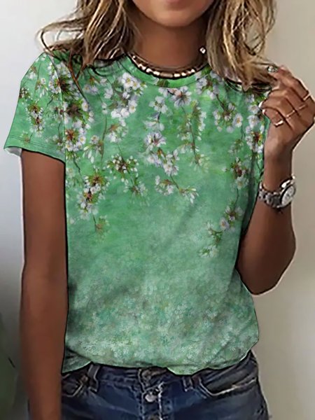 

Green Flower Gradient Sweet Short Sleeve T-Shirt, T-shirts