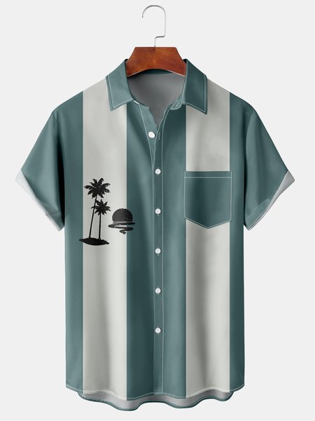 

Men's Coconut Tree Print Casual Breathable Hawaiian Short Sleeve Shirt, Green, Men's Floral shirt