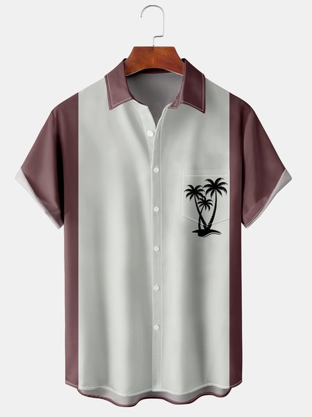 

Men's Coconut Tree Print Casual Breathable Hawaiian Short Sleeve Shirt, Red, Men's Floral shirt