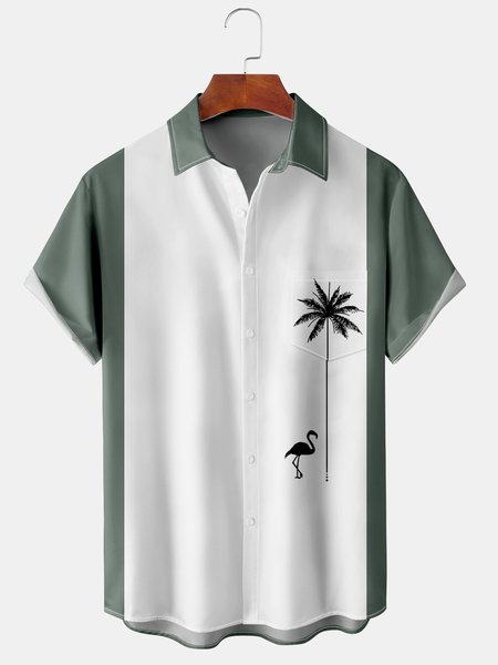 

Men's Coconut Flamingo Print Casual Breathable Hawaiian Short Sleeve Shirt, Green, Men's Floral shirt