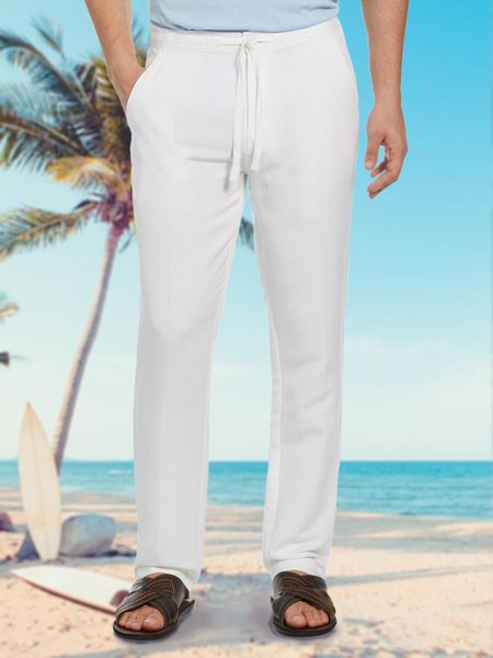 

Cotton And Linen Casual Pants, White, Pants