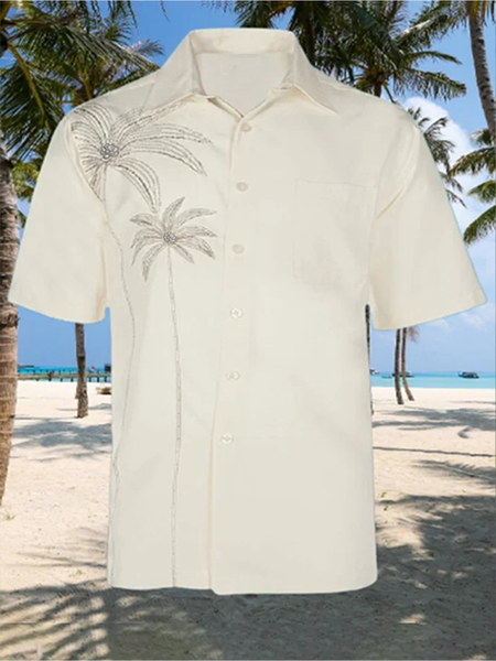 

Mens Hawaiian Coconut Tree Basic Novelty Short Sleeve Shirt Casual Top, White, Short Sleeve Shirts