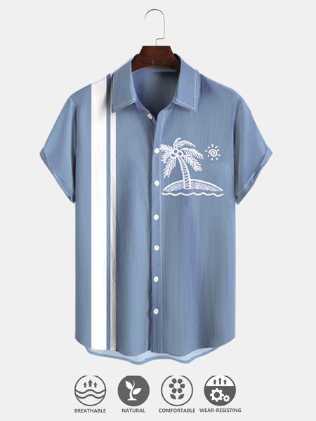 

Cotton Linen Style Botanical Floral Coconut Tree Print Men's Shirt, As picture, Men's Floral shirt
