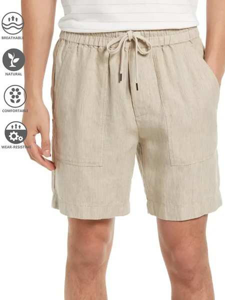

Cotton And Linen Plain Casual Shorts, Apricot, Men's shorts