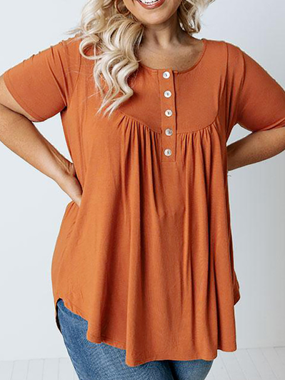 

Simple Crew Neck Solid Short Sleeve Tops, Orange, Shirts & Blouses