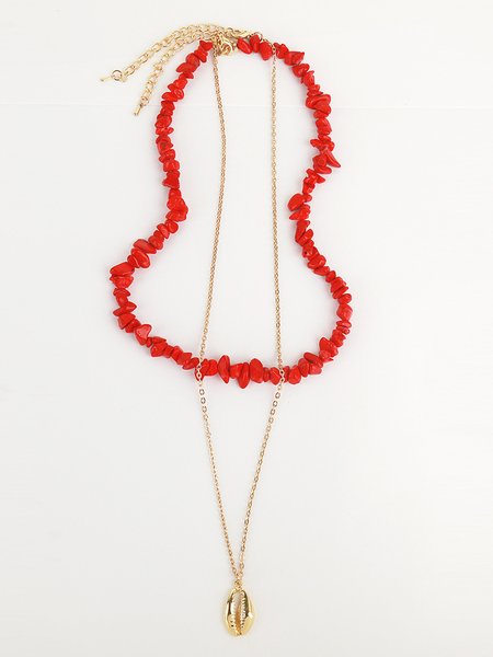

Resort Style Beach Shell Turquoise Double Necklace, Red, Necklaces