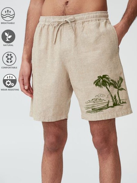 

Cotton Linen Hawaiian Casual Shorts, Apricot, Men's shorts