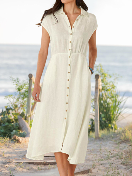 

Casual V Neck Short Sleeve Woven Dress, Apricot, Dresses