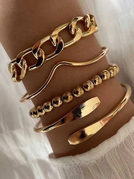 4Pcs Geometric Chain Bracelet Set, Golden, Bracelets