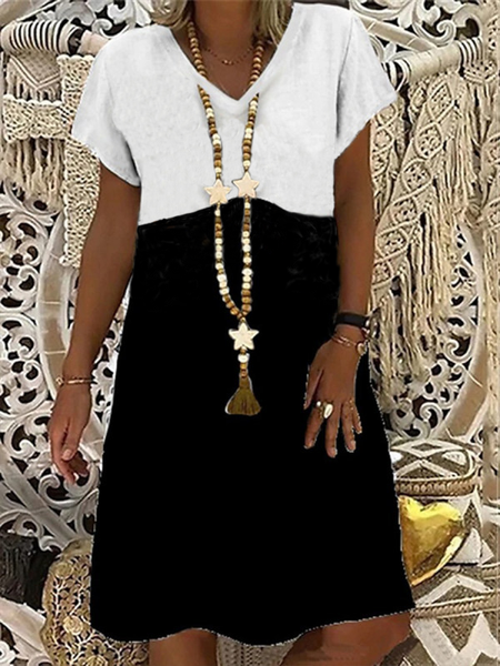 

Geometric Vacation Regular Fit Short Sleeve Knit Dress, Black-white, Dresses