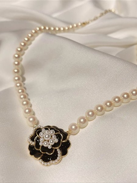 

Camellia Pearl Necklace Dress Jewelry Casual Pendant, Black, Necklaces