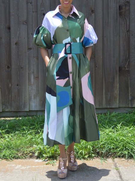 

Vacation Short Sleeve Woven Dress, Multicolor, Maxi Dresses