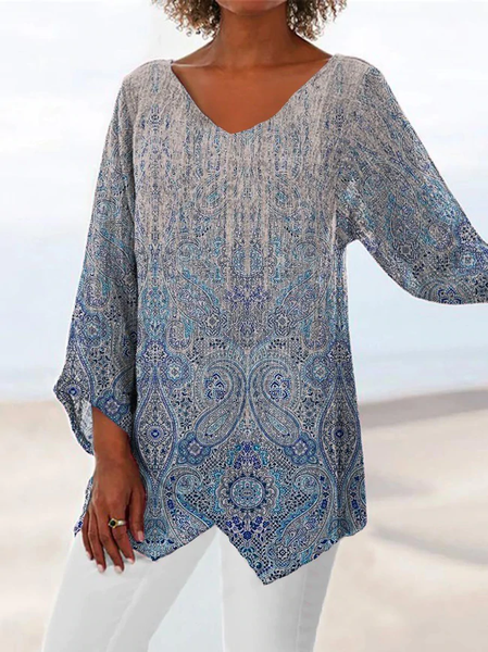 

Geometric Regular Fit Short Sleeve Tops, Multicolor, T-Shirts